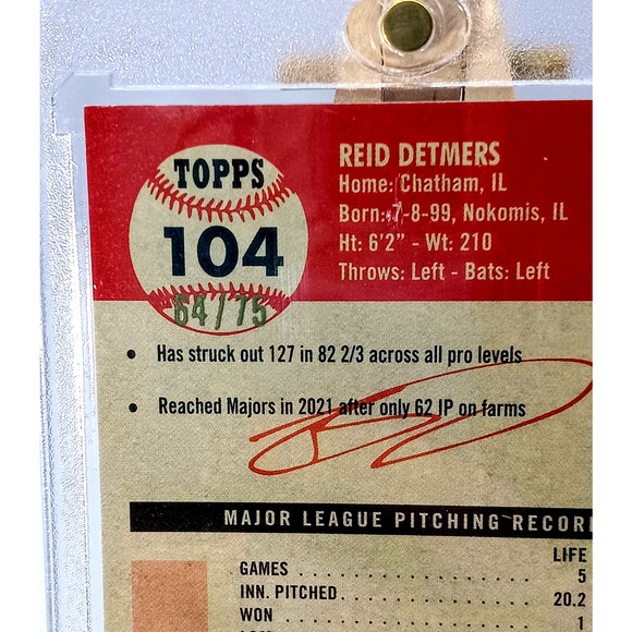 Rose Gold Toile 65/75 Reid Detmers Pitcher Rookie Card #104 Topps Chrome 2022 - Picture 7 of 14